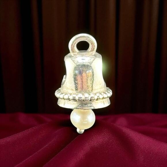 Genuine Pandora Wedding Bell Real Pearl Dangle Charm ALE 925 #790517P RARE - Picture 1 of 4